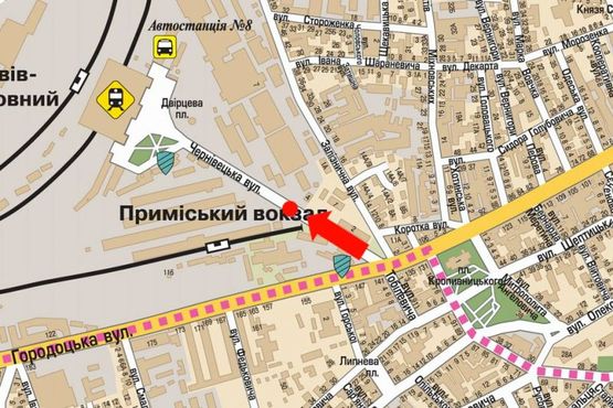 Схема рекламной плоскости по адресу Черновицкая ул., разделитель, в сторону ж/д вокзала