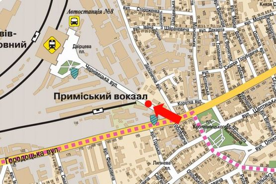 Схема рекламной плоскости по адресу Черновицкая ул., разделитель, в сторону ж/д вокзала