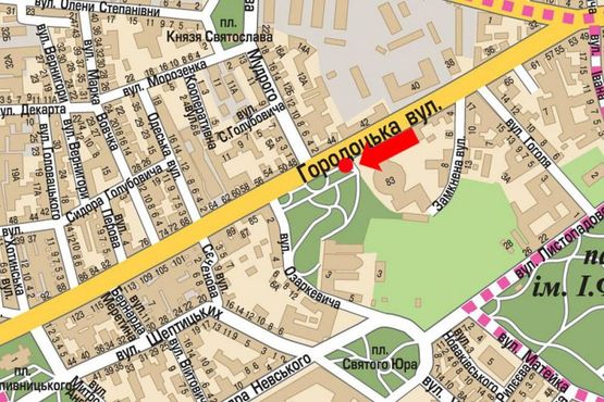 Схема рекламної площини за адресою Городоцкая ул., 83, Цирк, из центра