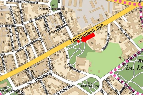 Схема рекламной плоскости по адресу Городоцкая ул. / Ярослава Мудрого ул., из центра