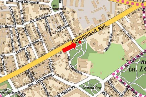 Схема рекламной плоскости по адресу Городоцкая ул. / Ярослава Мудрого ул., в центр