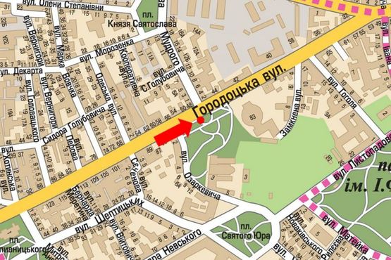 Схема рекламной плоскости по адресу Городоцкая ул. / Ярослава Мудрого ул., в центр