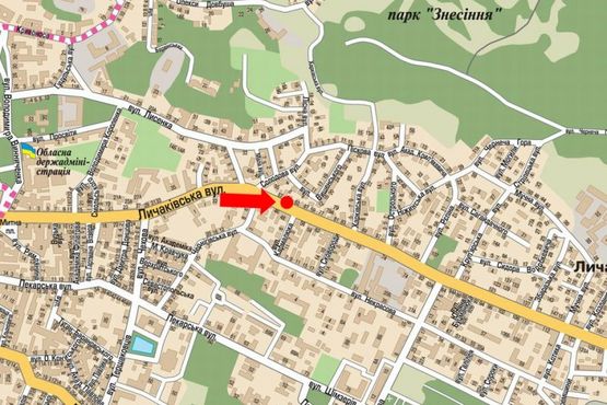 Схема рекламной плоскости по адресу Лычаковская ул., 55, из центра