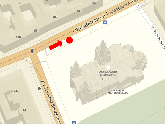 Схема рекламної площини за адресою Городоцкая ул., 102, в центр