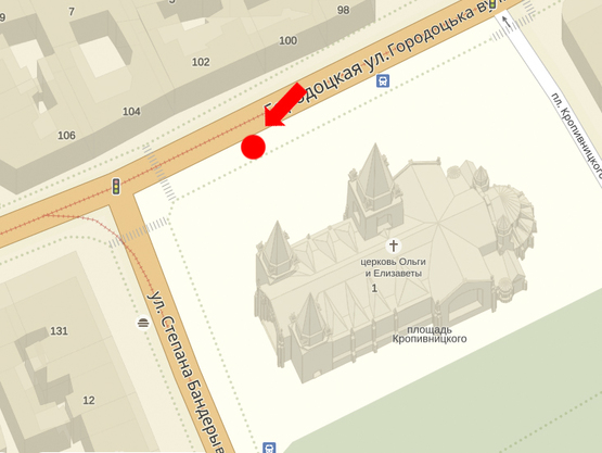 Схема рекламної площини за адресою Городоцкая ул., 102, из центра