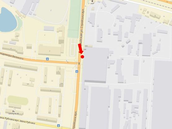 Схема рекламной плоскости по адресу Стрыйская ул., 45 / Владимира Великого ул., из центра