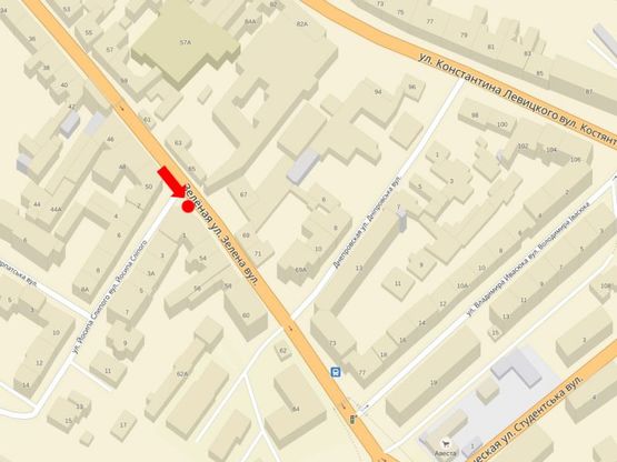 Схема рекламної площини за адресою Зеленая ул., 54 / Слепого ул., из центра