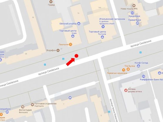 Схема рекламной плоскости по адресу Сиховская ул., ост. ул. И.Кавалеридзе