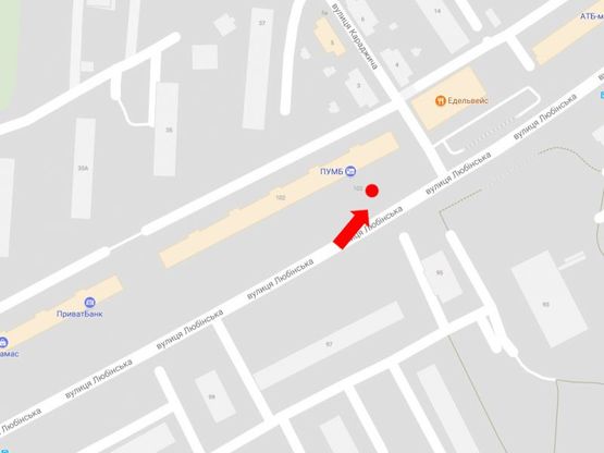 Схема рекламної площини за адресою Любинская ул., 102, ост. ул. Караджича