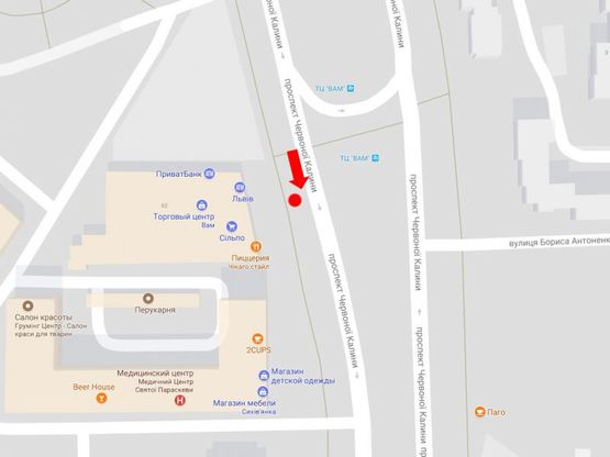 Схема рекламной плоскости по адресу Красной Калины ул., 62, ост. ТЦ "ВАМ"