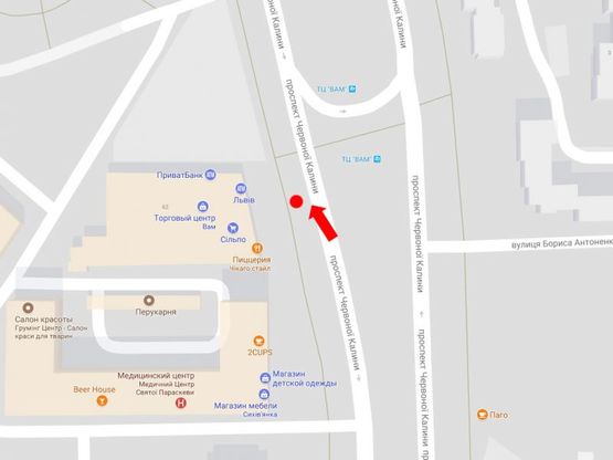 Схема рекламной плоскости по адресу Красной Калины ул., 62, ост. ТЦ "ВАМ"