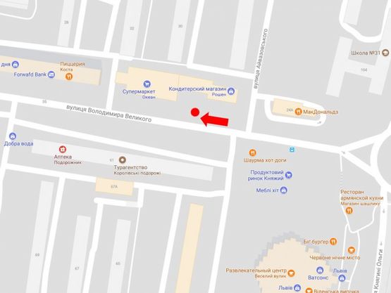 Схема рекламной плоскости по адресу Великого В. ул., 26, ост. магазин "Океан"