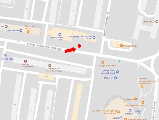 Схема рекламної площини за адресою Великого В. ул., 26, ост. магазин "Океан"