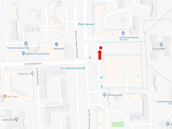 Схема рекламной плоскости по адресу Красной Калины пр., 109, ост. "пр. Красной Калины", в центр