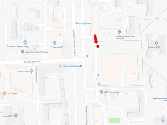 Схема рекламной плоскости по адресу Красной Калины пр., 109, ост. "пр. Красной Калины", из центра