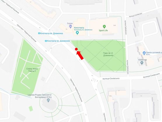 Схема рекламної площини за адресою Красной Калины пр., 81, ост. "Кинотеатр им. Довженко, в центр