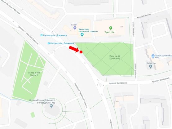 Схема рекламной плоскости по адресу Красной Калины пр., 81, ост. "Кинотеатр им. Довженко, из центра