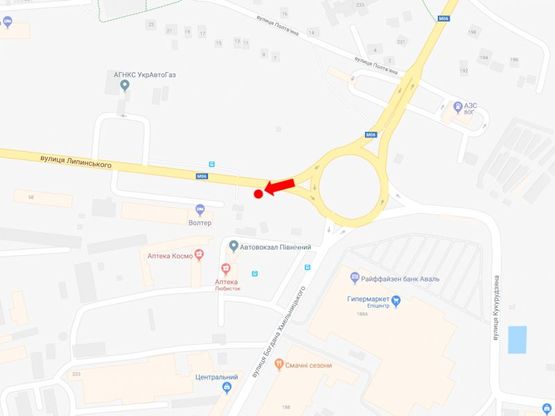 Схема рекламной плоскости по адресу Липинского ул., 60, ост. «Автостанция №2», возле супермаркета "Эпицентр", в сторону пр. Черновола