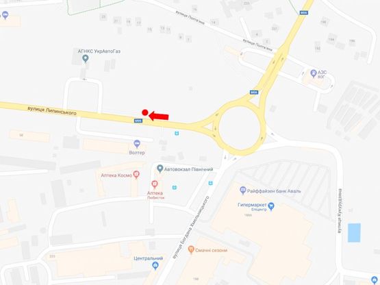 Схема рекламной плоскости по адресу Липинского ул., напротив 60, ост. «Автостанция №2», возле супермаркета "Эпицентр", в сторону пр. Черновола