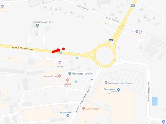 Схема рекламной плоскости по адресу Липинского ул., напротив 60, ост. «Автостанция №2», возле супермаркета "Эпицентр", в сторону ул. Хмельницкого