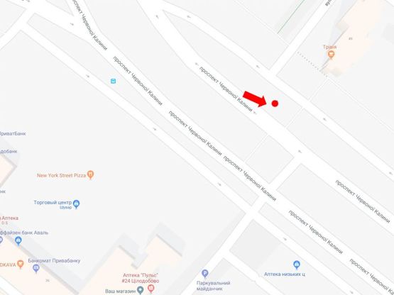 Схема рекламной плоскости по адресу Красной Калины пр., 37, ост. рынок "Шувар", из центра