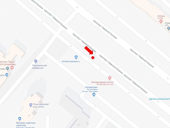 Схема рекламной плоскости по адресу Красной Калины пр., 36, ост. рынок "Шувар", из центра