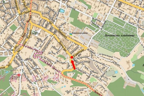 Схема рекламной плоскости по адресу Зеленая ул., 72 / Студенческая ул., в центр