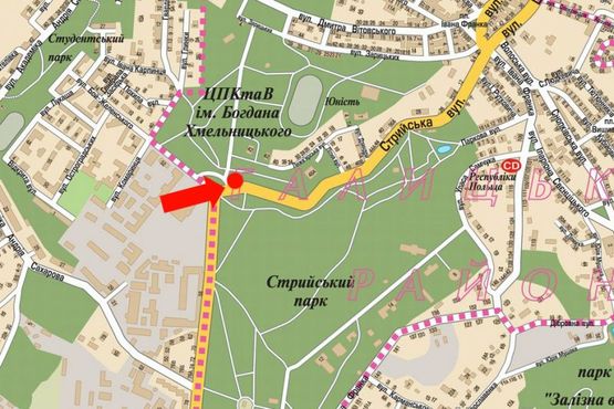 Схема рекламной плоскости по адресу Стрыйская ул., возле Монумента Славы, Стрыйского парка, в центр