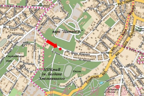 Схема рекламной плоскости по адресу Витовского ул., парк им. Богдана Хмельницкого, остановка