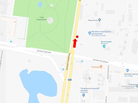 Схема рекламной плоскости по адресу Стрыйская ул. / ул. Хуторивка, (остановка "Стрыйская - Научная"), в центр