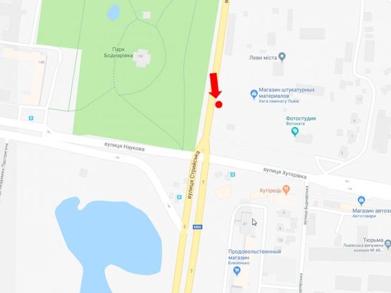 Схема рекламной плоскости по адресу Стрыйская ул. / ул. Хуторивка, (остановка "Стрыйская - Научная"), из центра