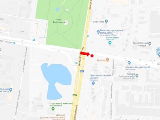 Схема рекламной плоскости по адресу Хуторивка ул. / Стрыйская ул. (остановка "Стрыйская-Научная"), в сторону ул. Красной Калины