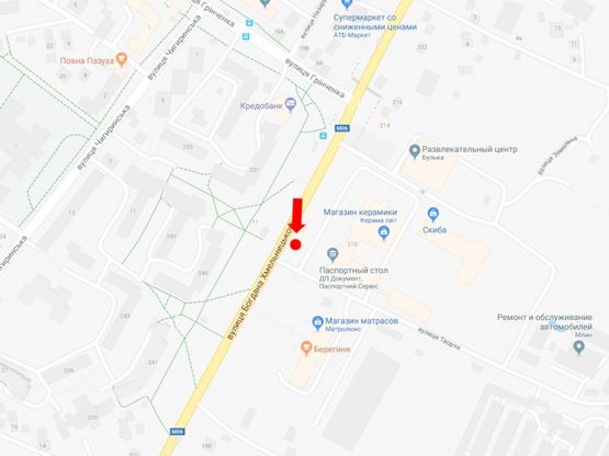 Схема рекламной плоскости по адресу Хмельницкого ул., 212 (остановка "Скейт-парк"), из центра