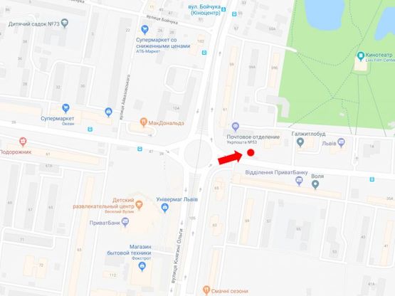 Схема рекламной плоскости по адресу Великого В. ул., 22 / ул. Княгини Ольги (остановка "Владимира Великого"), в сторону ул. Стрыйской