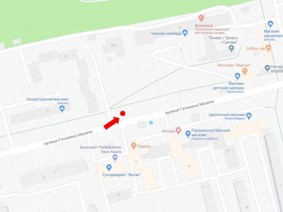 Схема рекламной плоскости по адресу Мазепы ул., 25 (остановка "Больница скорой помощи"), в сторону ул. Миколайчука