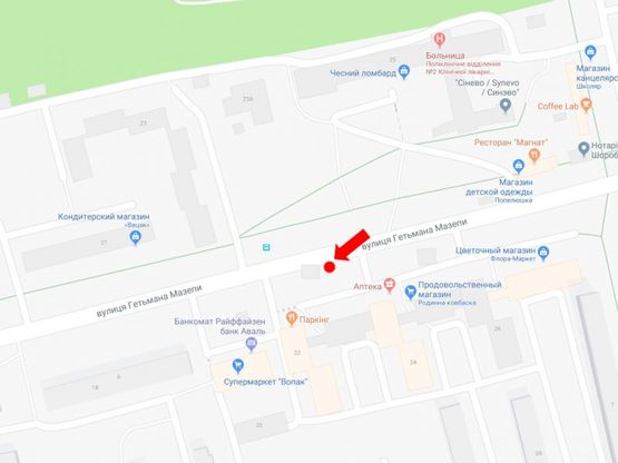 Схема рекламной плоскости по адресу Мазепы ул., 22 (остановка "Больница скорой помощи"), в сторону ул. Замарстыновской