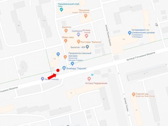 Схема рекламной плоскости по адресу Мазепы ул., 13б / ул. Орлика, (остановка "Орлика"), супермаркет "Сильпо", в сторону ул. Б.Хмельницкого