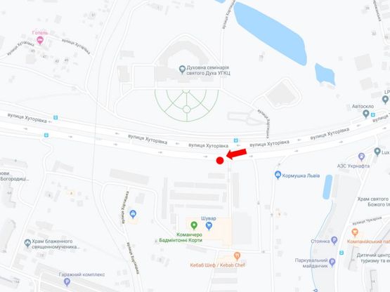 Схема рекламной плоскости по адресу Хуторовка ул., 4 (ост. "Духовная семинария"), напротив рынка "Шувар", в сторону ул. Стрыйской