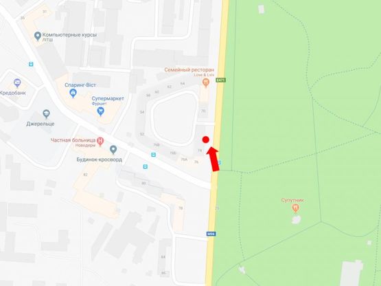 Схема рекламної площини за адресою Стрыйская ул., 72  / ул. Сахарова (остановка Детская железная дорога), в центр