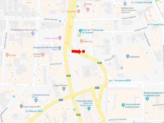 Схема рекламной плоскости по адресу Черновала пр. - Ризни пл., за Оперным театром (остановка "Площадь Ризни") (левая), в центр