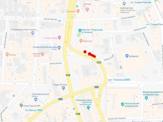 Схема рекламної площини за адресою Черновала пр. - Ризни пл., за Оперным театром (остановка "Площадь Ризни") (правая), из центра