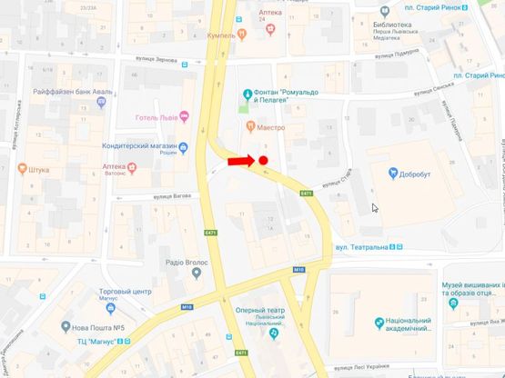 Схема рекламной плоскости по адресу Черновала пр. - Ризни пл., за Оперным театром (остановка "Площадь Ризни") (правая), в центр