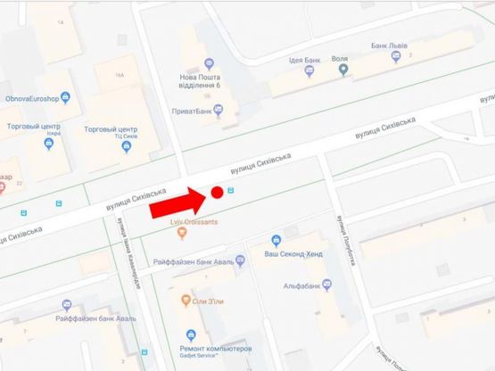 Схема рекламной плоскости по адресу Сиховская ул., 5, ост. "Кавалеридзе", напротив ТЦ "Сихов", в сторону ул. Зеленой