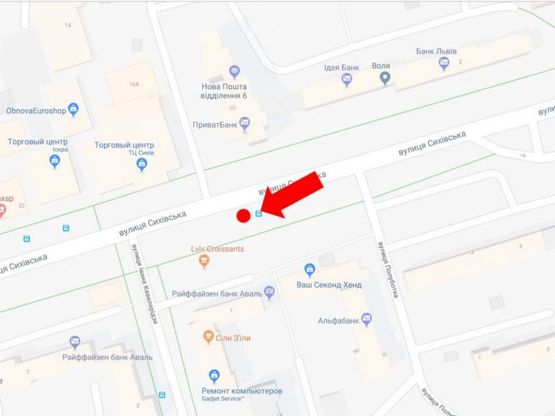 Схема рекламной плоскости по адресу Сиховская ул., 5, ост. "Кавалеридзе", напротив ТЦ "Сихов", в сторону ул. Красной Калины