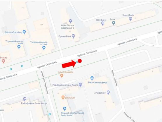 Схема рекламной плоскости по адресу Сиховская ул., 5, ост. "Кавалеридзе", напротив ТЦ "Сихов", в сторону ул. Зеленой