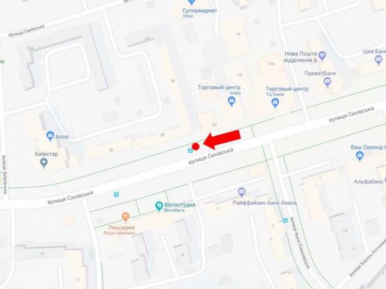 Схема рекламной плоскости по адресу Сиховская ул., 20, ост. "Кавалеридзе", возле ТЦ "Сихов", в сторону ул. Красной Калины