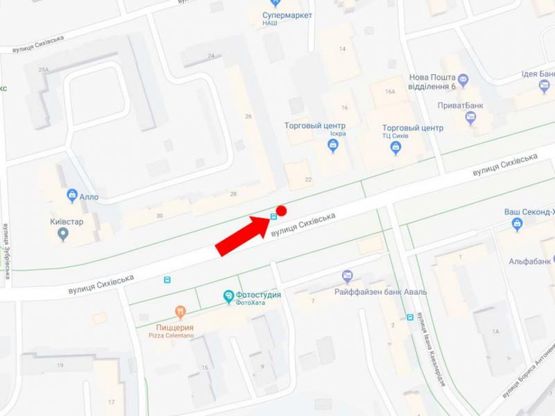 Схема рекламной плоскости по адресу Сиховская ул., 20, ост. "Кавалеридзе", возле ТЦ "Сихов", в сторону ул. Зеленой