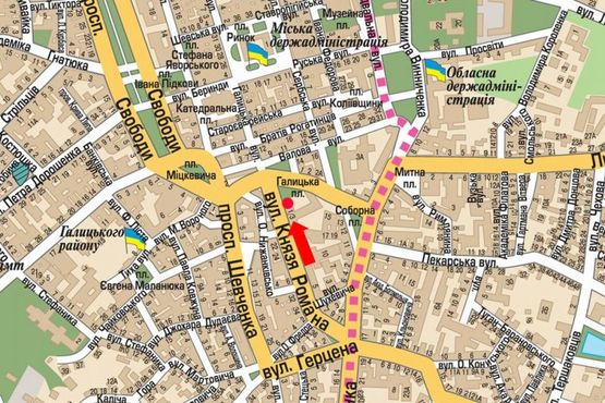 Схема рекламной плоскости по адресу Галицкая пл. / Князя Романа ул., светофор