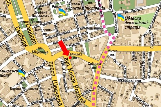 Схема рекламной плоскости по адресу Галицкая пл. / Князя Романа ул., светофор