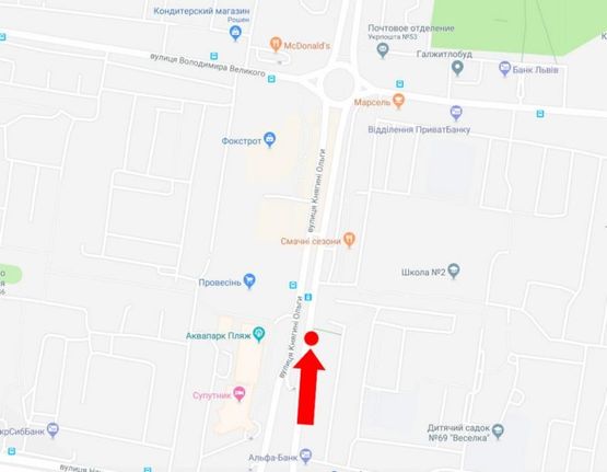 Схема рекламной плоскости по адресу Княгини Ольги ул., 71, ост. "Аквапарк", в центр